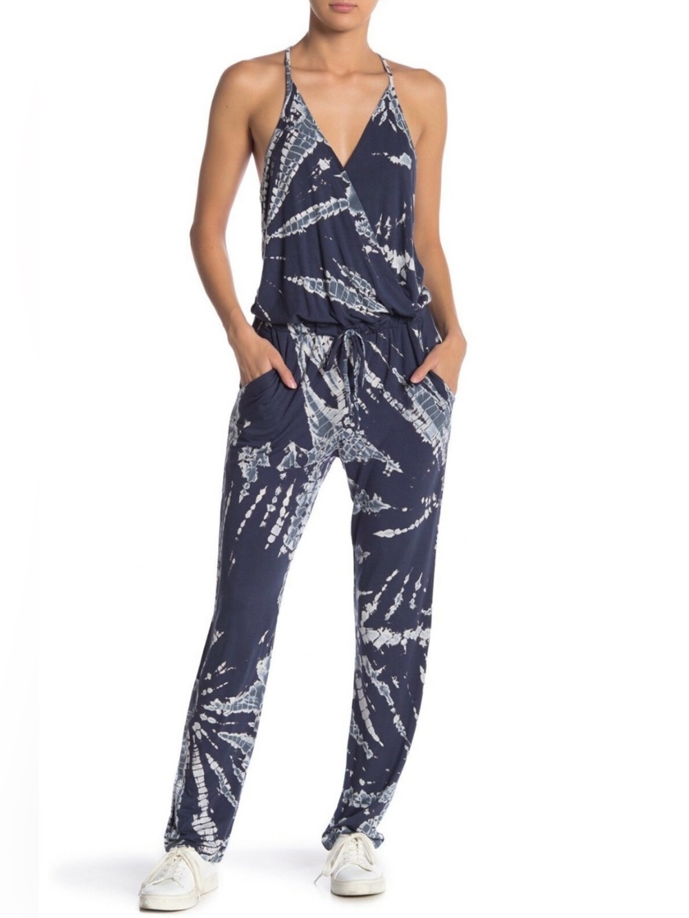 Young Fabulous & Broke Chrissy Surplice Blue Tie Dye Jumpsuit Size Small